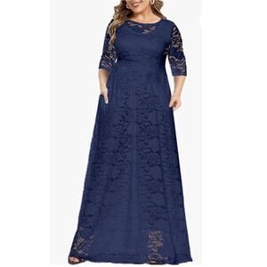 New MAYFASEY Floral Lace Wedding Maxi Dress 3/4 Sleeve Evening Gown SIZE 6XL
